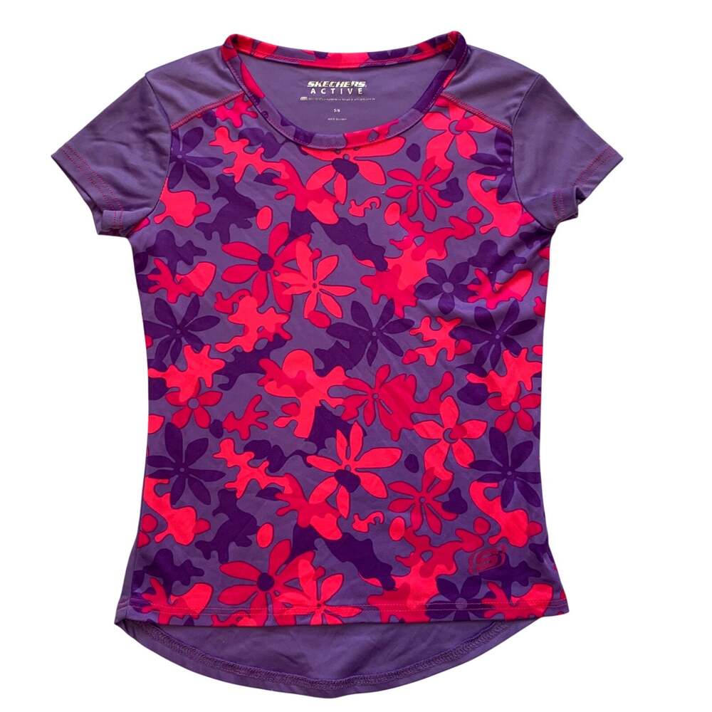 Sketchers Active Little Girls Sz Medium Hot Pink Purple Short Sleeve Tee Shirt